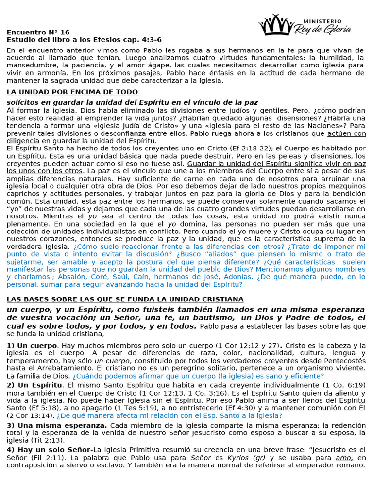 Unidad en Efesios 4:3-6 | PDF | Cristo (título) | Iglesia cristiana