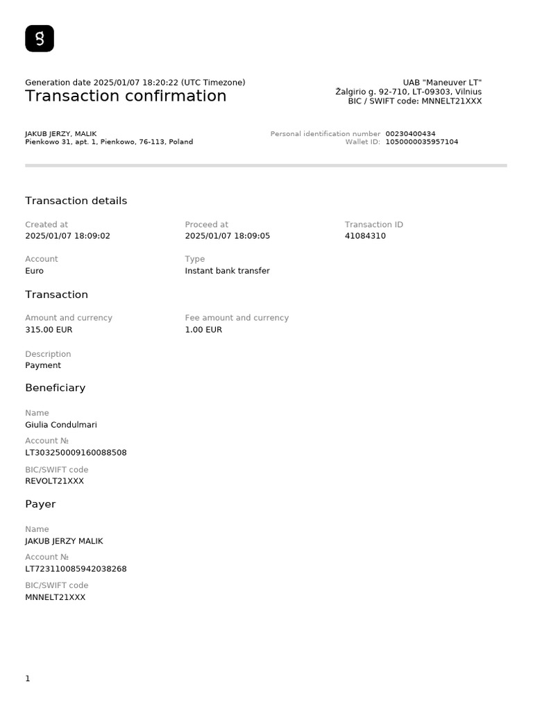 Instant Bank Transfer Confirmation | PDF