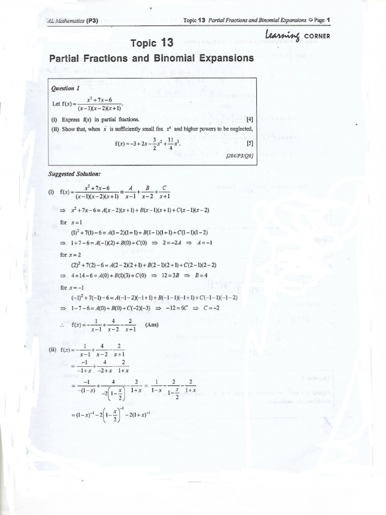 Topic 13 Partial Fraction and Binomial Expansions | PDF