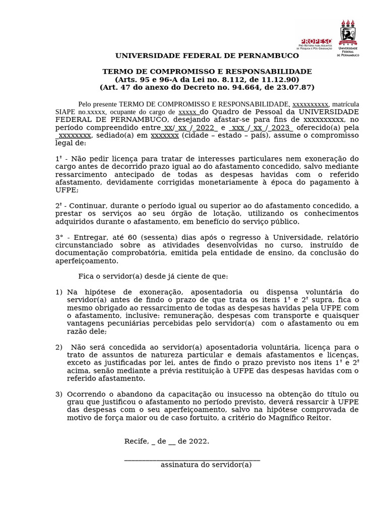 Termo de Compromisso e Responsabilidade | PDF
