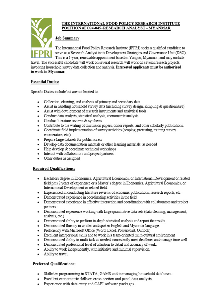 FO24-045 Research Analyst - EXTERNAL POSTING | PDF | Data | Economics