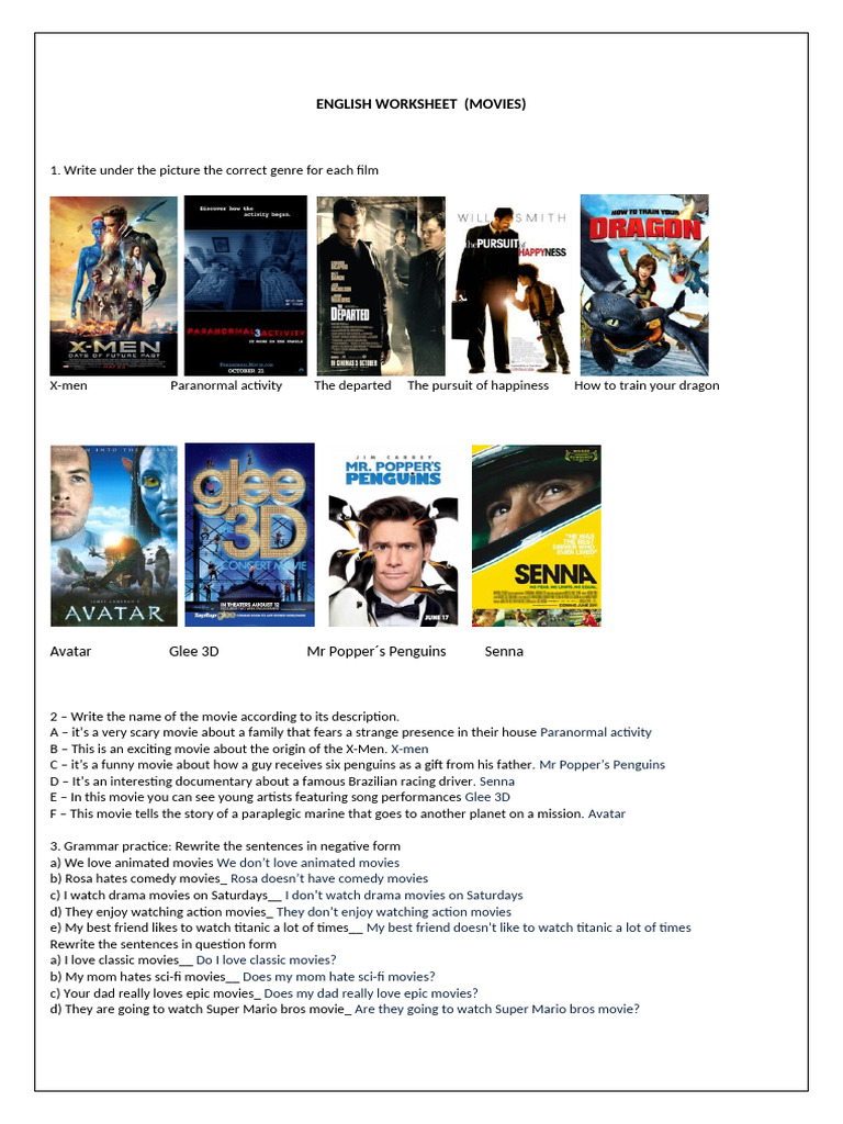 English Homework, Movies | PDF