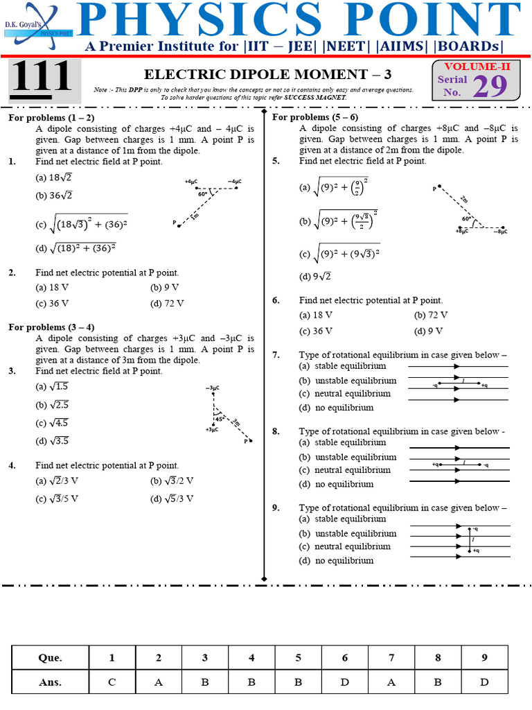 Electric Dipole Problems and Solutions | PDF | Dipole | Electric Field