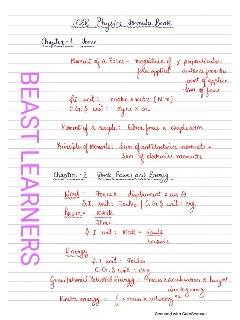 Physics - Written - Formulae Ebook - Beast Learners | PDF