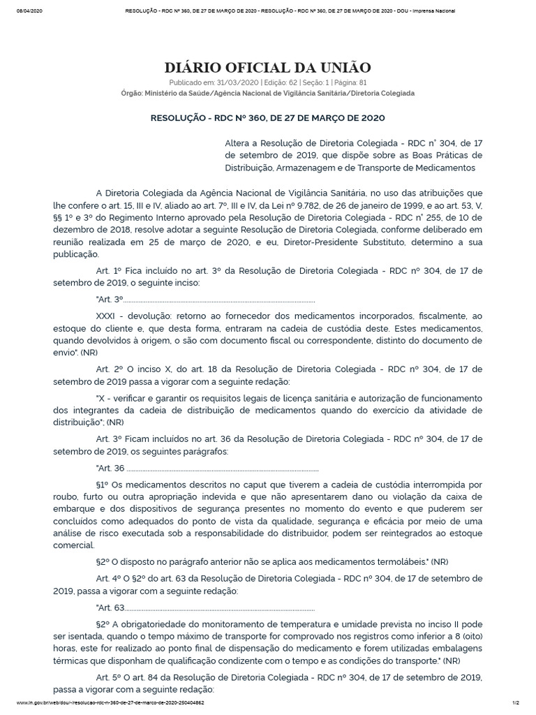 Alterações na RDC 360 sobre Medicamentos | PDF