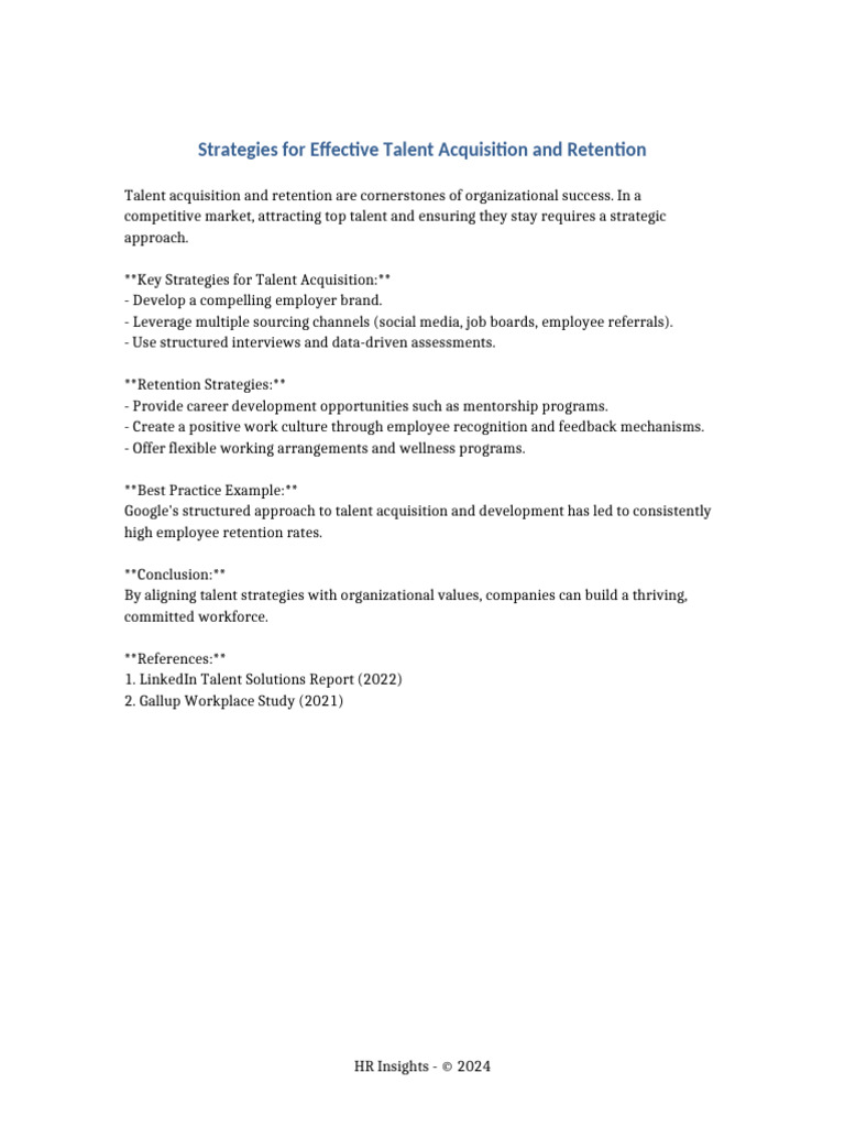 Enhanced Strategies For Effective Talent Acquisition and Retention | PDF
