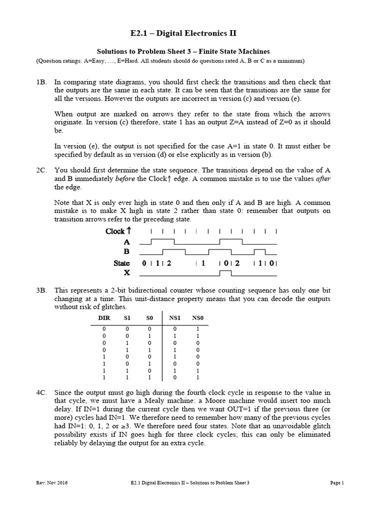 FSM Solutions for Digital Electronics II | PDF | Electronics ...