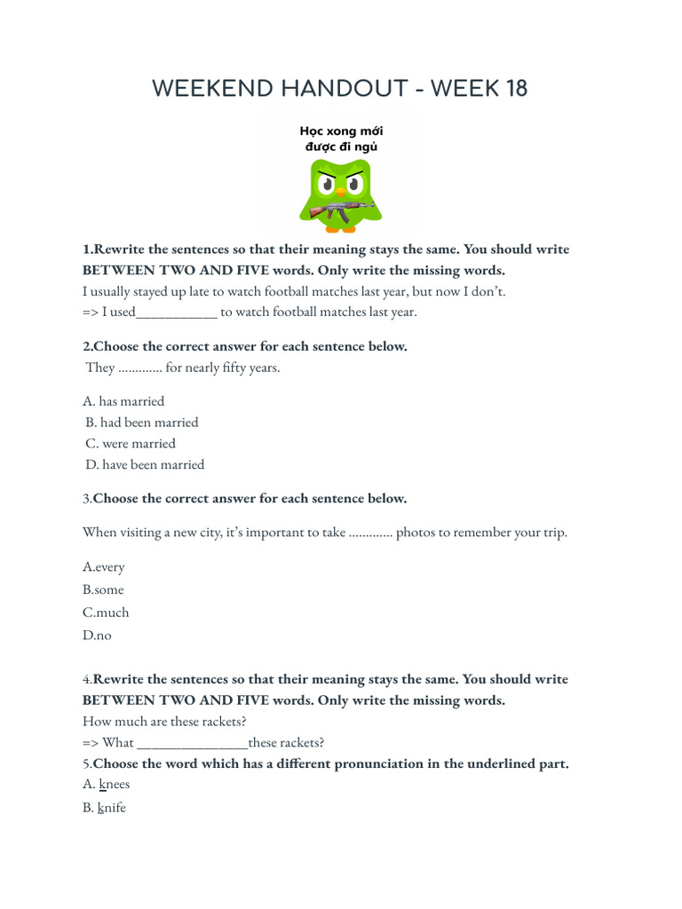 Weekend Handout - Week 18 | PDF