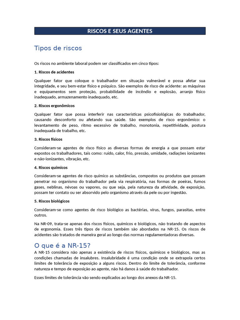 Tipos de Riscos no Ambiente Laboral | PDF | Calor | Minerais