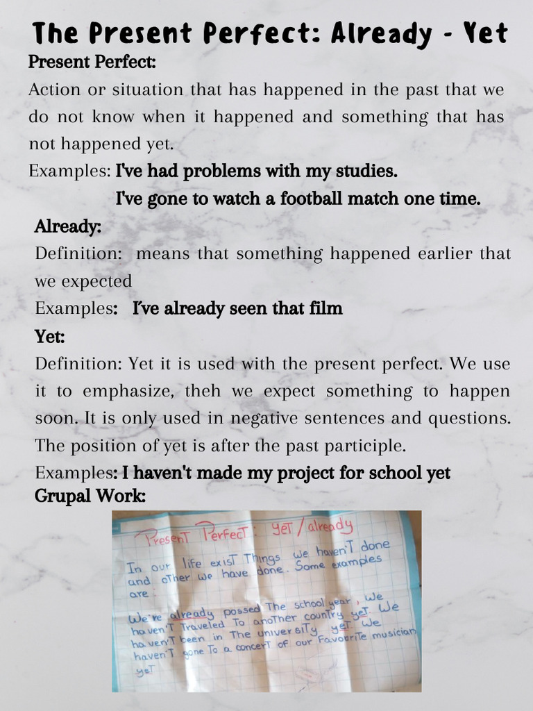 Understanding Present Perfect: Already & Yet | PDF