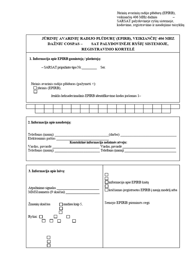 EPIRB Registravimo Kortelė - LTSA | PDF