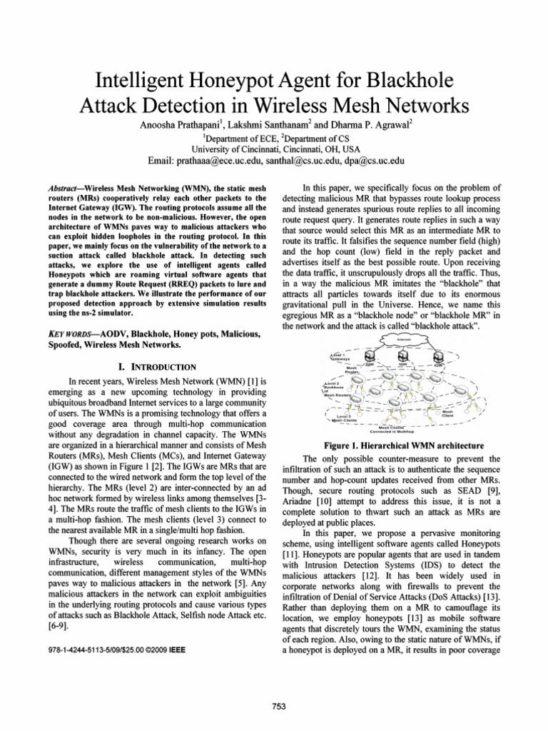 Intelligent Honeypot Agent For Blackhole Attack Detection in Wireless ...