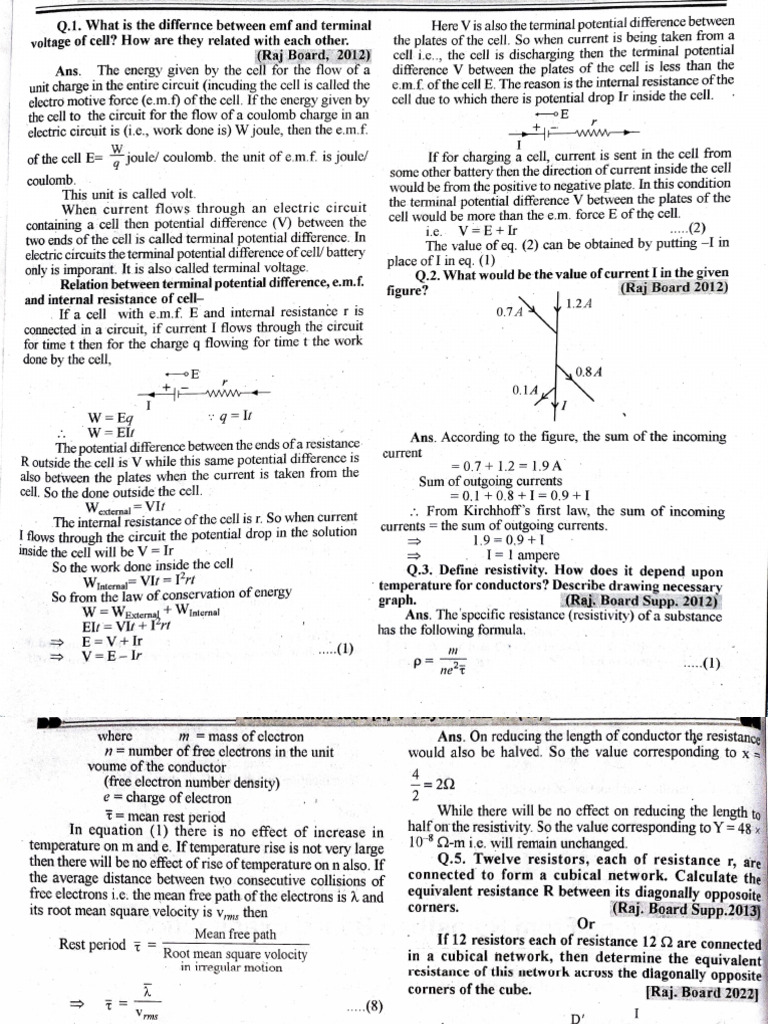 Current Electricity PYQ | PDF | Voltage | Electrical Resistance And ...