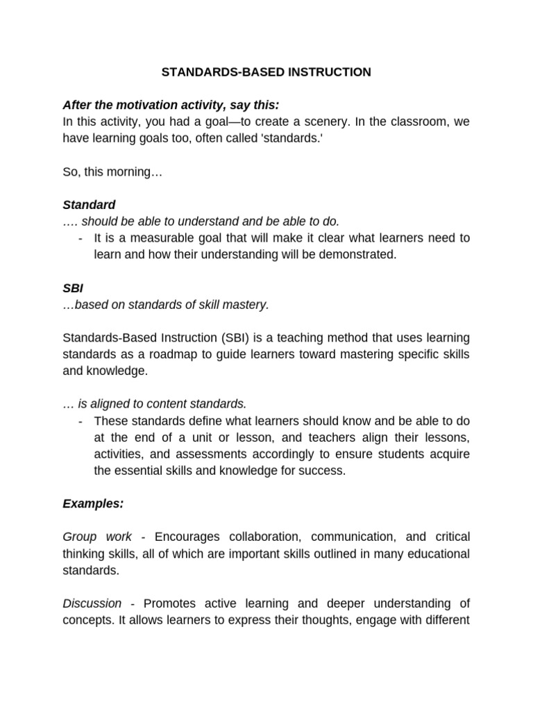 Standards-Based Instruction Overview | PDF | Learning | Pedagogy
