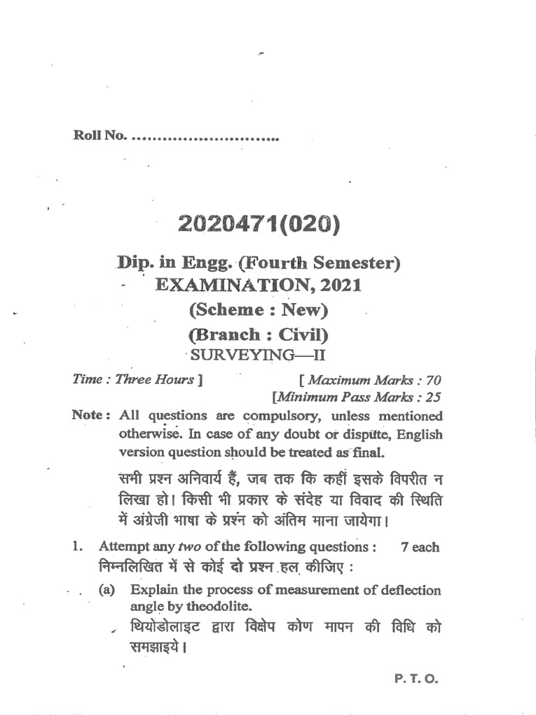 Dip Ce 4 Sem Surveying 2 2020471 2021 | PDF