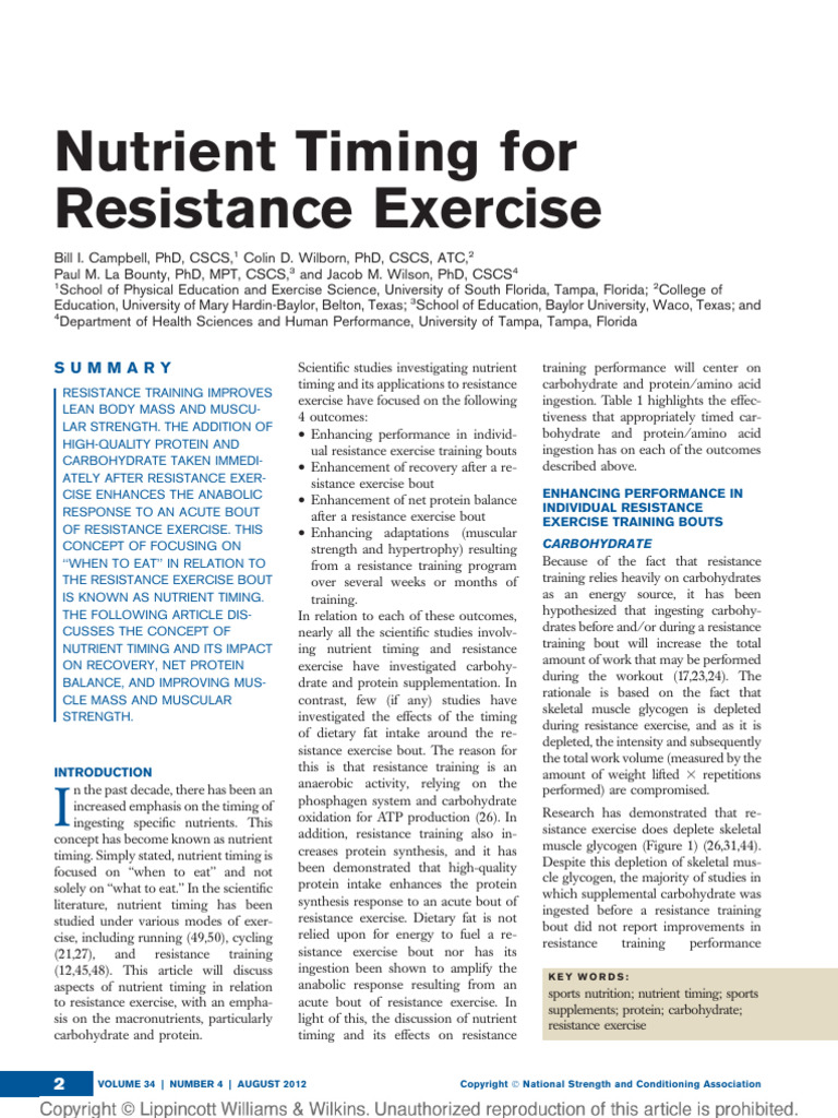 Nutrient Timing For Resistance Exercise.2 | PDF | Strength Training ...