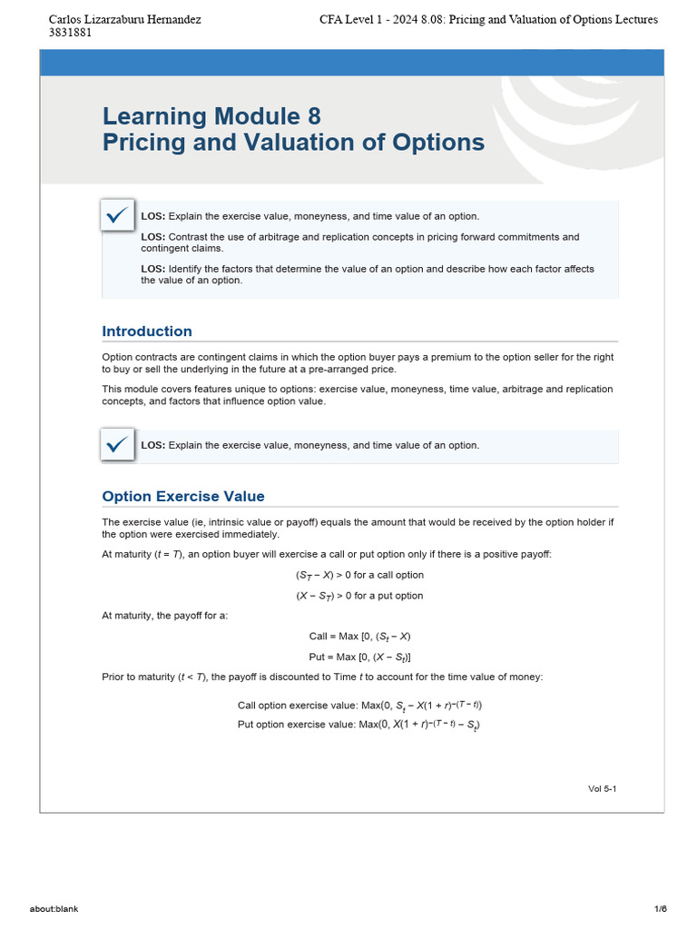 LM08 Pricing and Valuation of Options | PDF | Option (Finance) | Put Option
