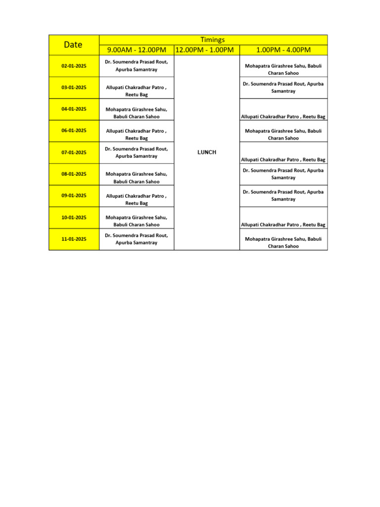 Internship Timetable and Timings | PDF