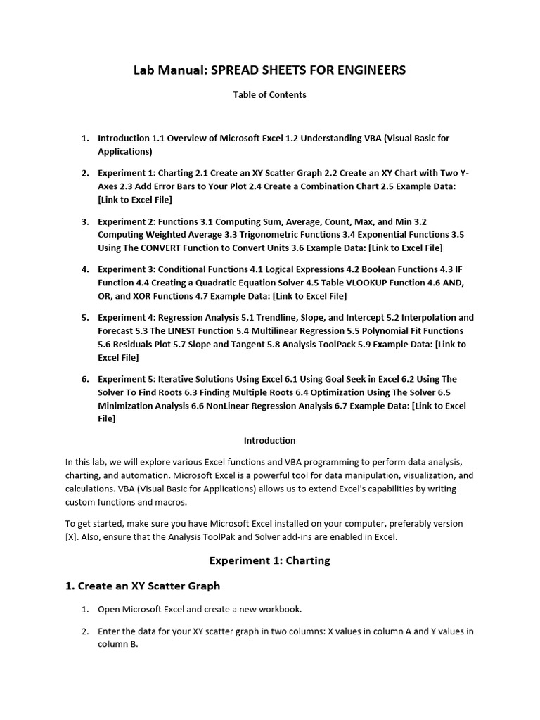 Excel Lab Manual for Engineers | PDF | Matrix (Mathematics ...