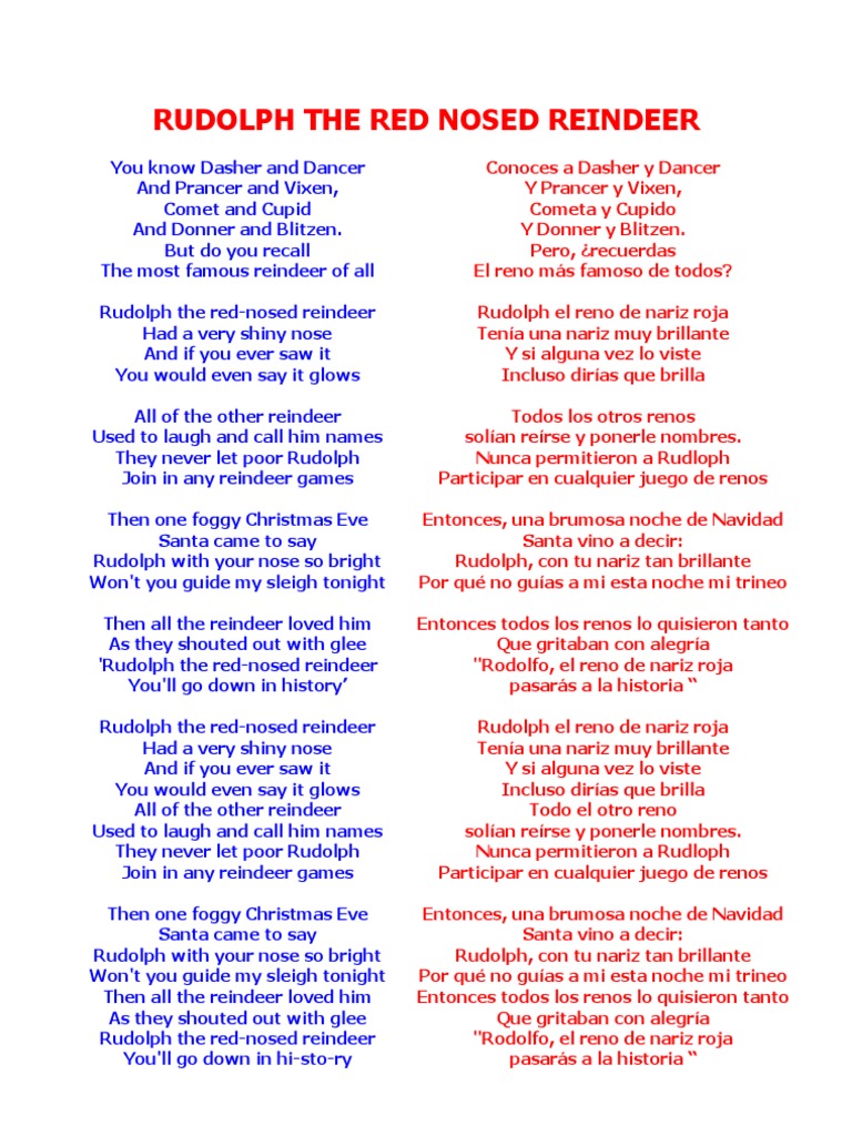 Letra de Rudolph el reno en inglés | PDF | Arte | Clásicos