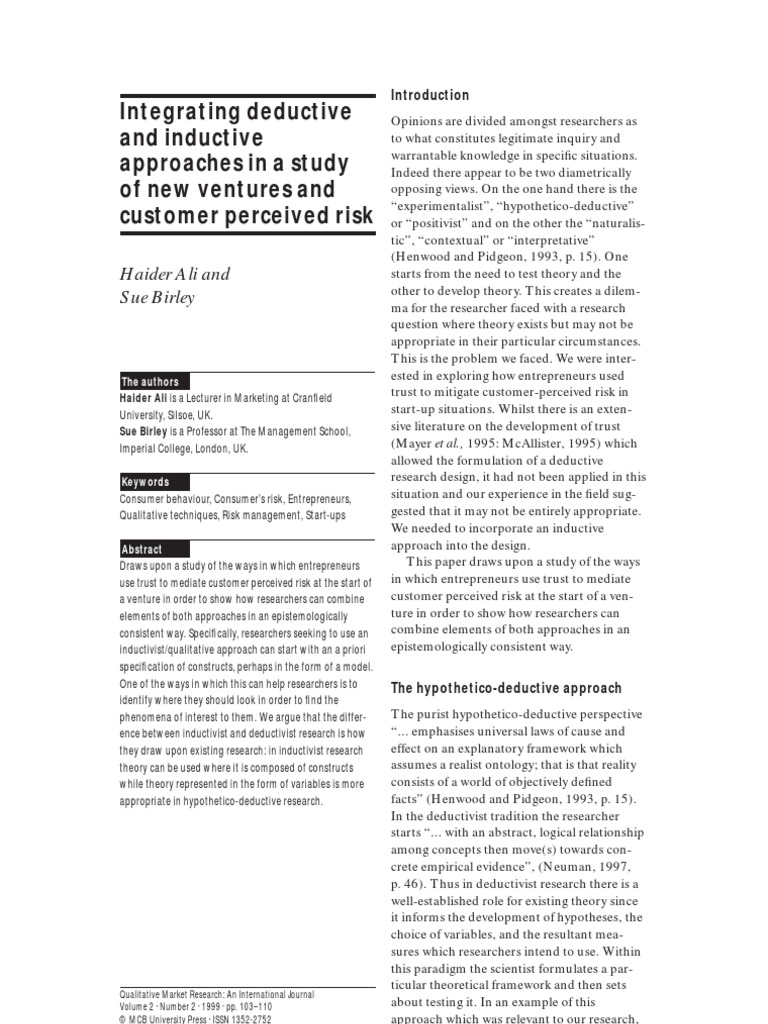 Integrating Deductive and Inductive Approaches in A Study of New Ventures and Customer Perceived