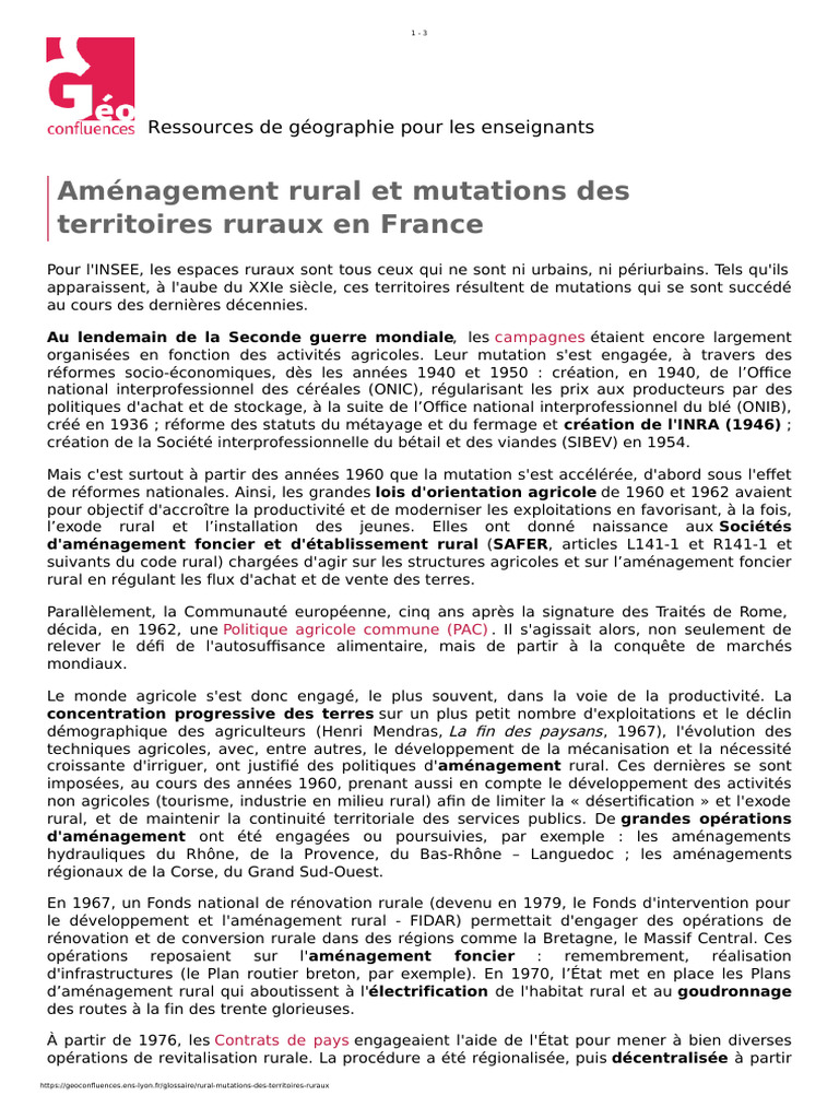 Mutations des territoires ruraux en France | PDF | Zone rurale ...