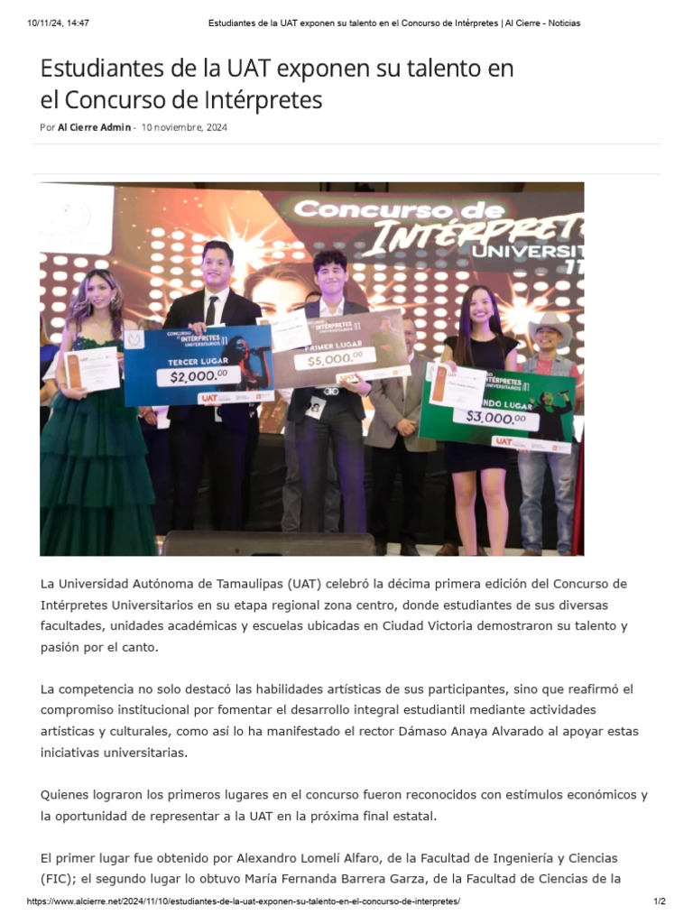 Estudiantes de La UAT Exponen Su Talento en El Concurso de Intérpretes ...
