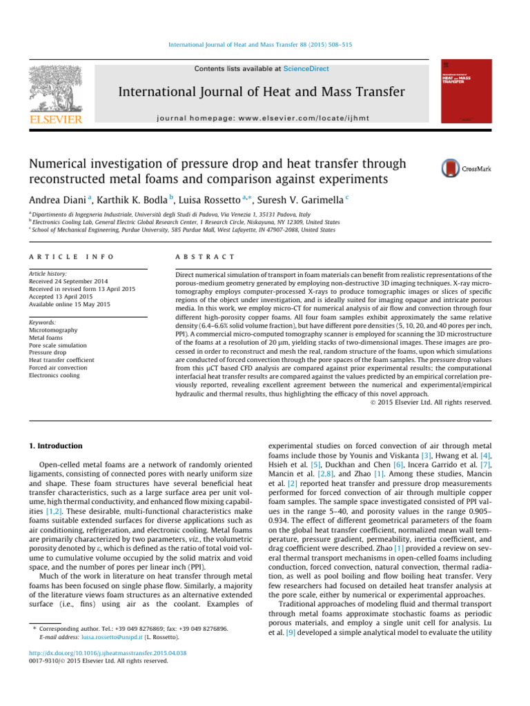 Numerical Investigation of Pressure Drop and Heat Transfer Through ...