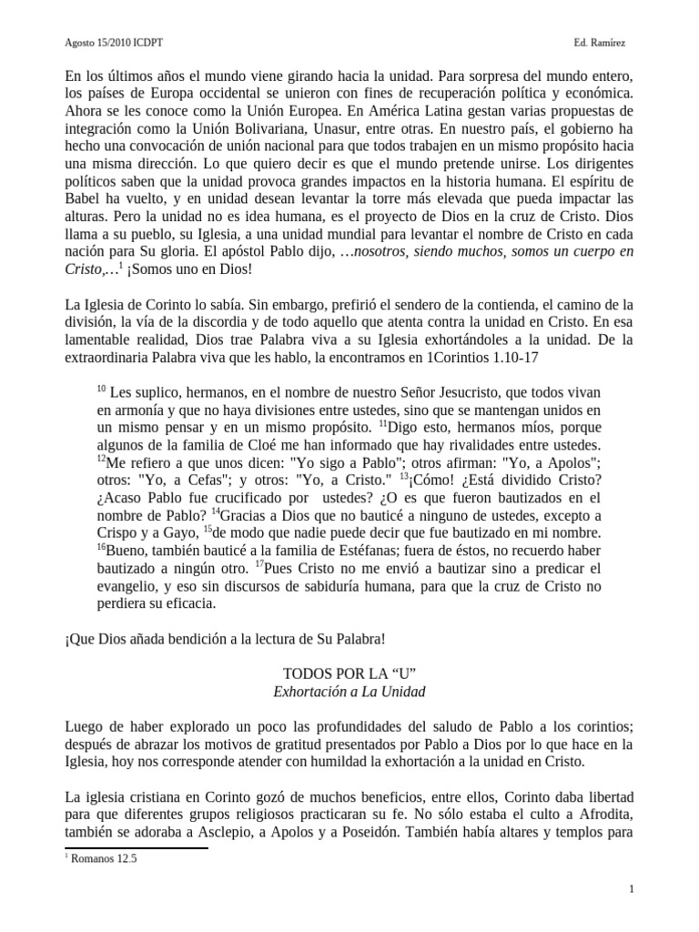 Exhortación a la Unidad en Cristo | PDF | Cristo (título) | Iglesia ...