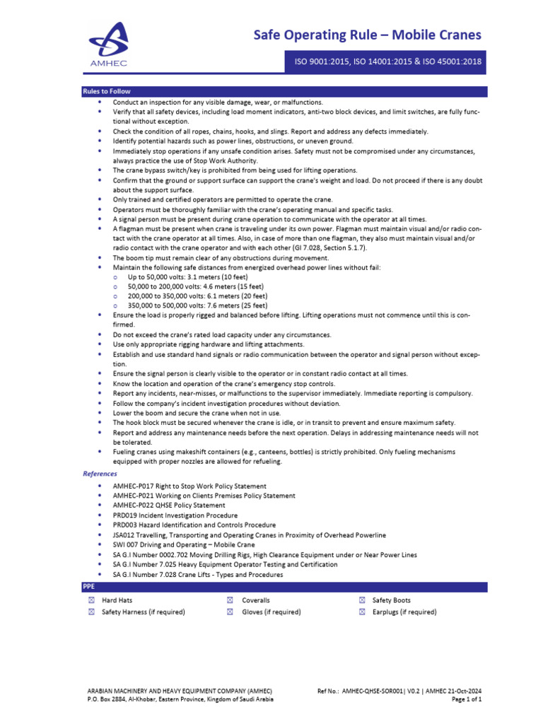 Mobile Crane Safety Operating Rules | PDF | Crane (Machine) | Safety