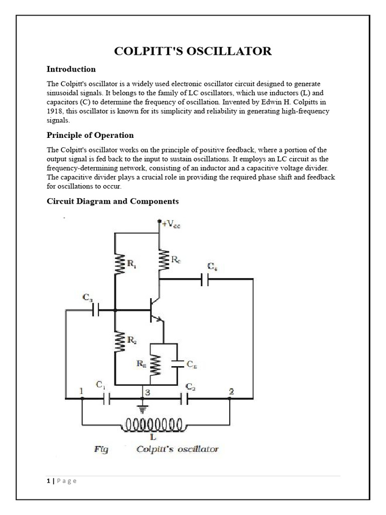 COLPITT'S OSCILLATOR | PDF | Electronic Oscillator | Amplifier