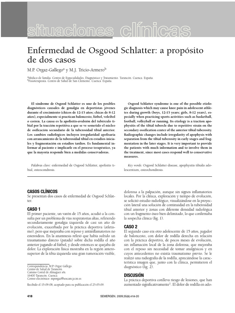 Osgood schlatter | PDF | Rodilla | Especialidades Medicas