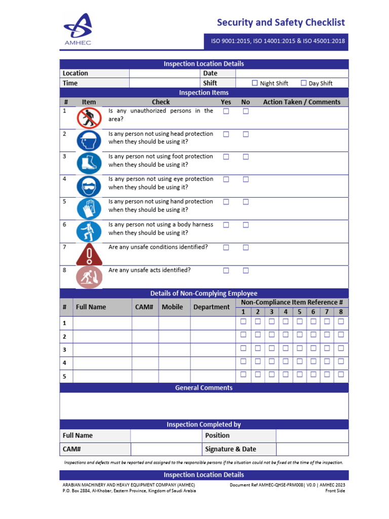 FRM008 Security and Safety Checklist V0.0 | PDF