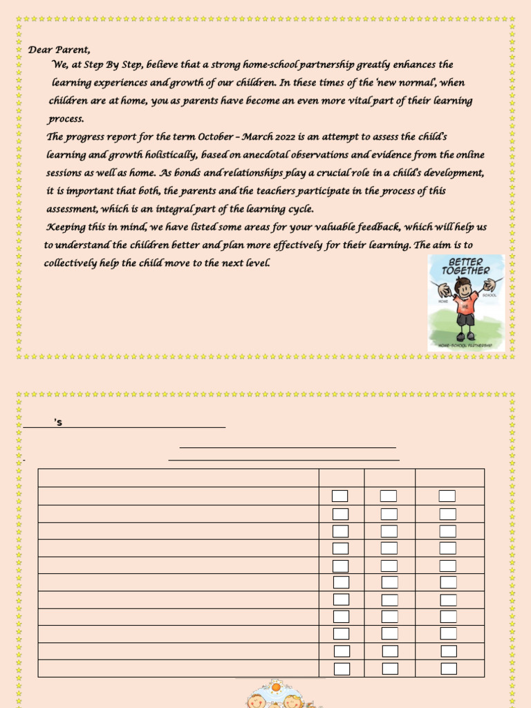 Term Two Montessori Feedback Form | PDF