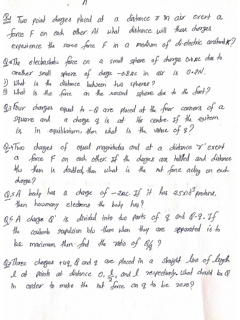 Electrostatic Questions Part 1 | PDF