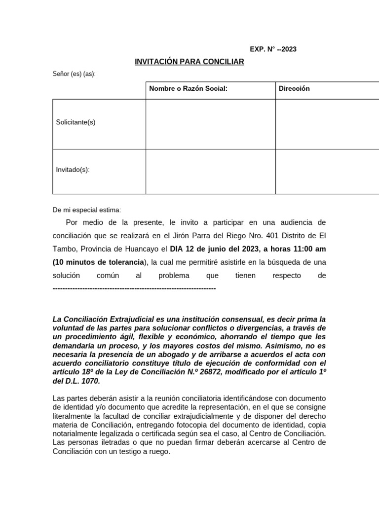 Invitación a Audiencia de Conciliación 2023 | PDF | Justicia | Crimen y ...