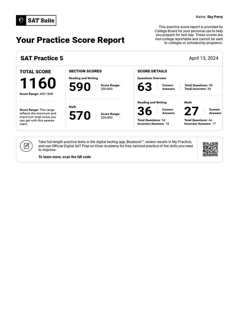 SAT Practice Test 5 Score Report | PDF | Sat | The United States