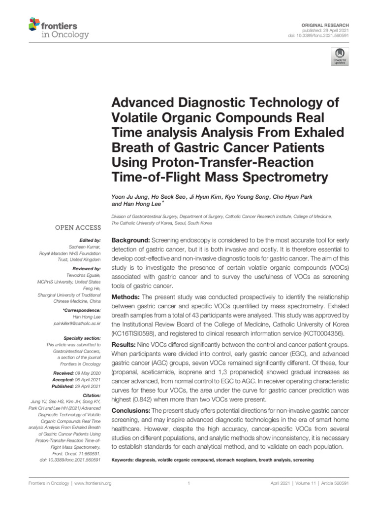 VOCs in Breath Analysis for Gastric Cancer | PDF | Volatile Organic ...