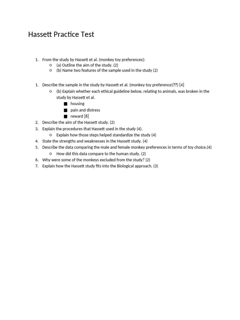 Hassett et al. Study Practice Questions | PDF