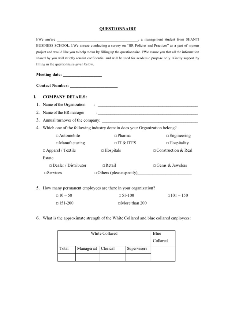 Questionnaire(HRM Project) Performance Appraisal Human Resource