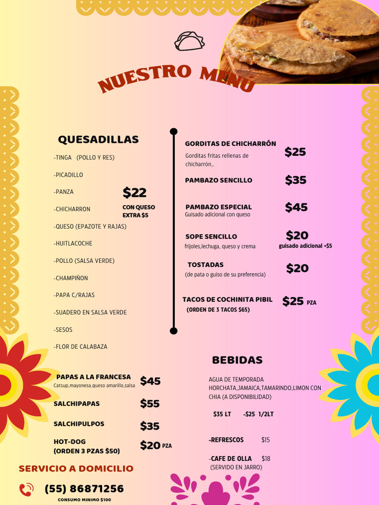 Menú de Comida Mexicana Tradicional Amarillo | PDF | Cocinando | Cocina ...