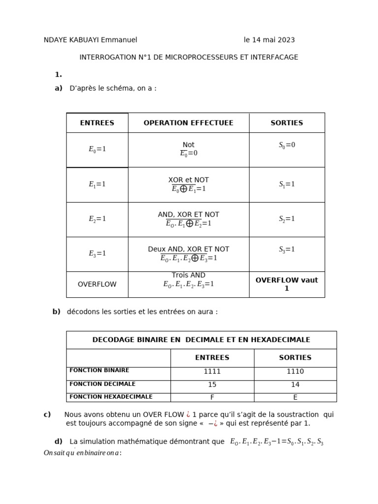 Interrogation sur Microprocesseurs et Interfaçage | PDF | Notation ...