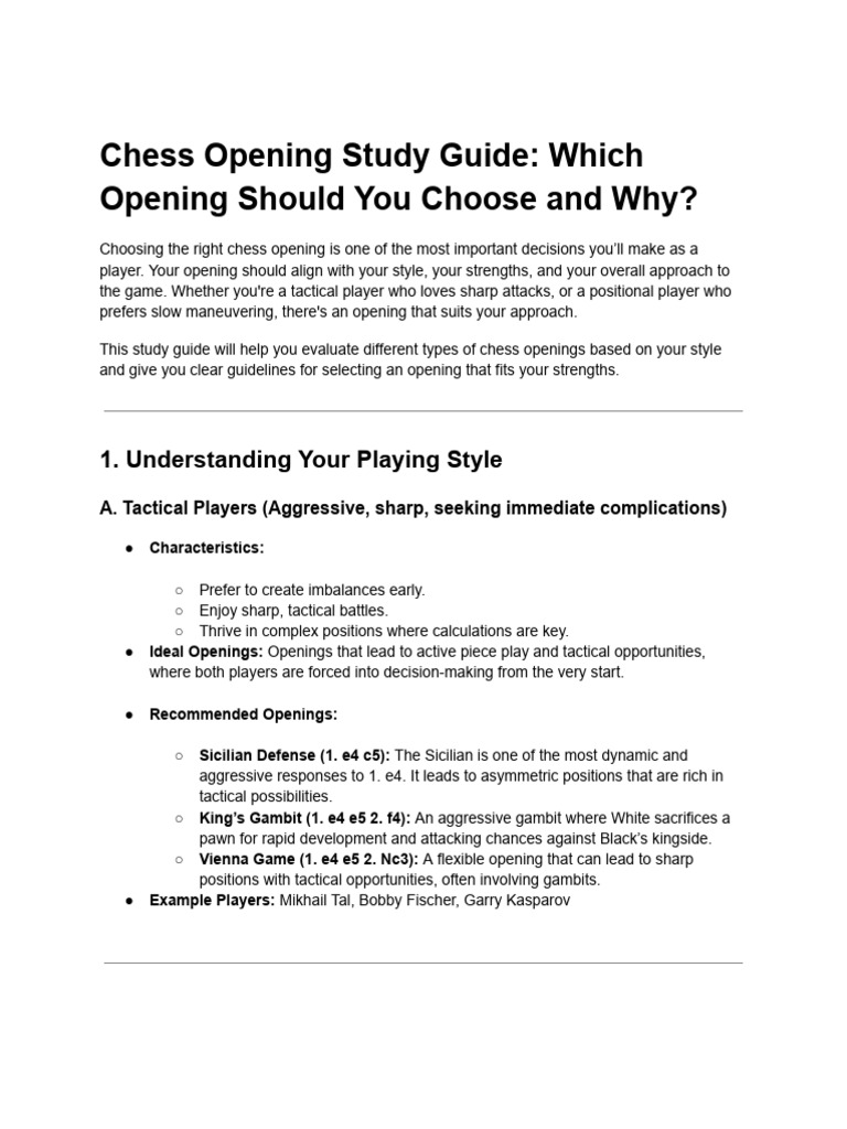 Choosing the Right Chess Opening Guide | PDF | Chess Openings ...