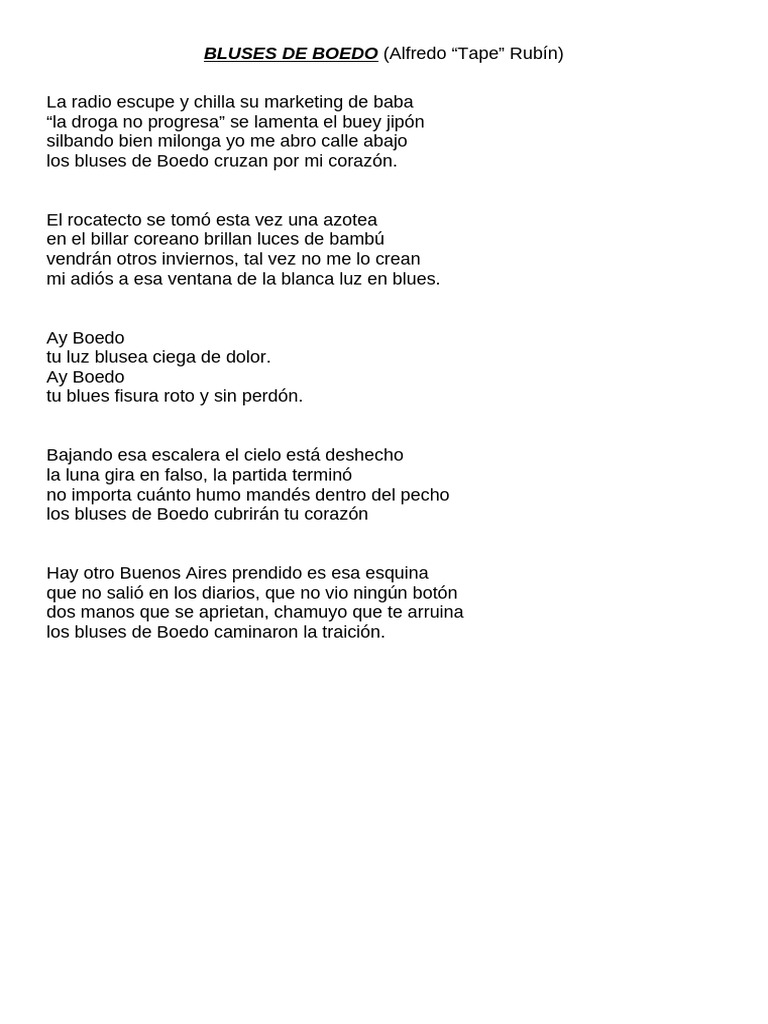 Bluses de Boedo (Letra) | PDF