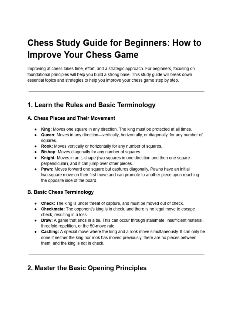 Beginner's Guide to Chess Improvement | PDF | Chess Strategy | Chess
