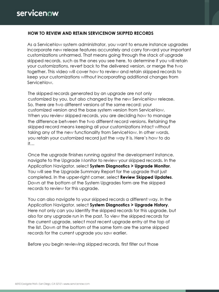 Review and Retain Skipped Records in ServiceNow | PDF | Computing ...