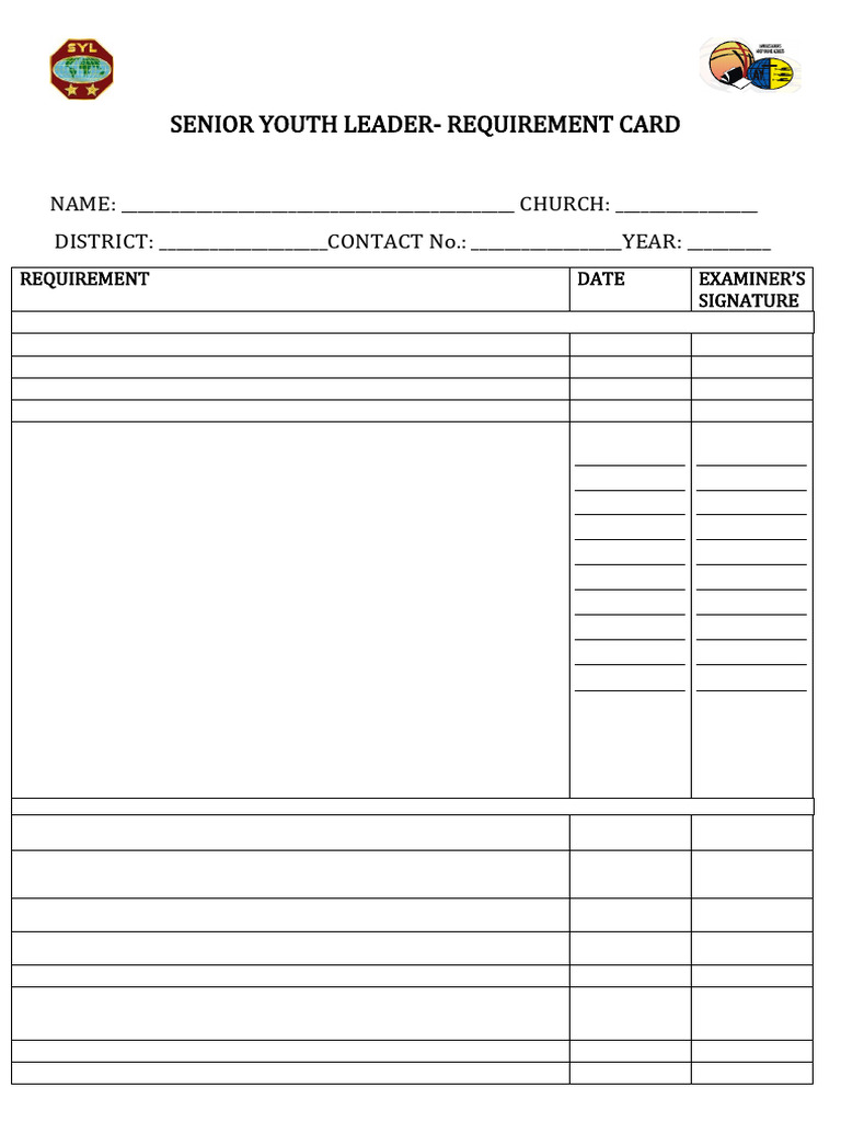 RC SYL Requirement Card. | PDF | Seventh Day Adventist Church ...