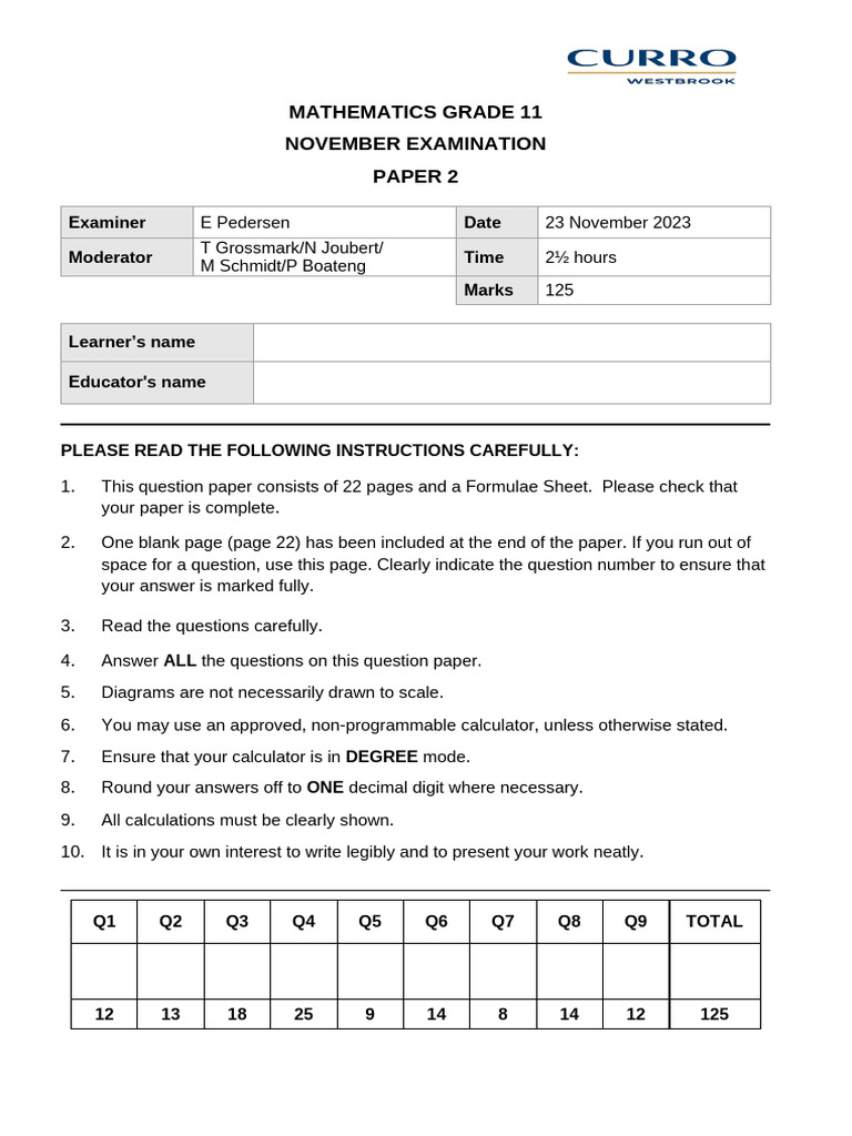 Gr11 Math P2 Nov 2023 | PDF | Classical Geometry | Mathematics