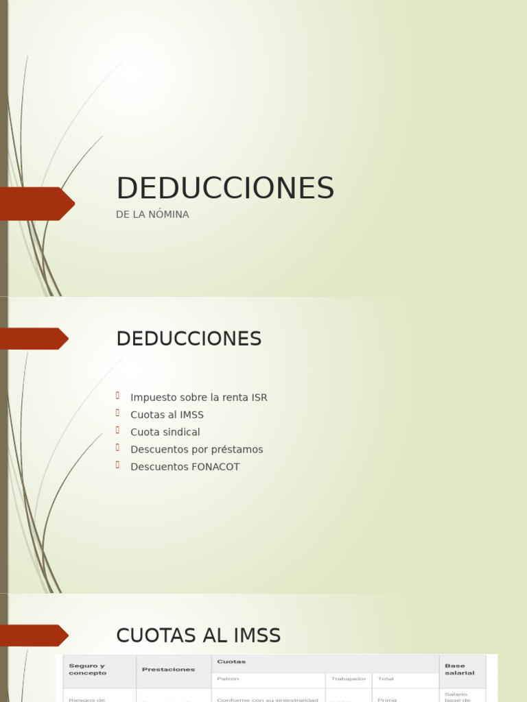 Deducciones de Nómina: ISR e IMSS | PDF | Salario | Impuesto sobre la renta