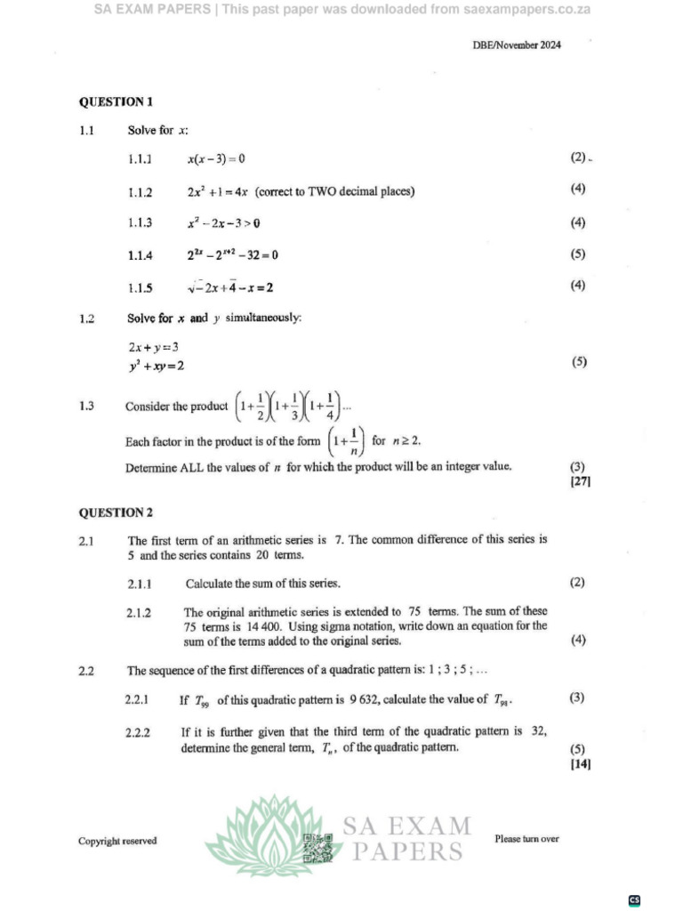 Mathematics Maths NSC P1 QP Nov 2024 - 4 | PDF
